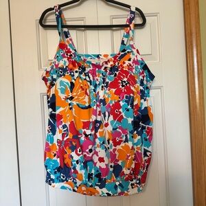 Lands' End Blouson Tankini. Bright abstract floral print. Plus size 26W